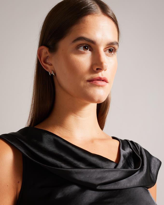 Hauts Ted Baker Asymmetric Cowl Satin Noir Femme | RHK-50619314